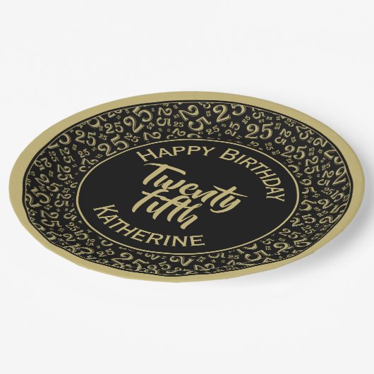 25e verjaardag Willekeurig Getal Patroon 25 Zwart/ Papieren Bordje (Gekanteld)