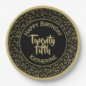 25e verjaardag Willekeurig Getal Patroon 25 Zwart/ Papieren Bordje (Voorkant)