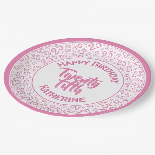 25e verjaardag Willekeurig nummer Patroon 25 Roze/ Papieren Bordje (Gekanteld)