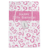 25e Verjaardag Willekeurig Nummer Patroon Roze/Wit Medium Cadeauzakje (Voorkant)