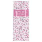 25e Verjaardag Willekeurig Nummer Patroon Roze/Wit Wijn Cadeautas (Voorkant)