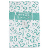 25e Verjaardag Willekeurig Nummer Patroon Turkoois Medium Cadeauzakje (Voorkant)
