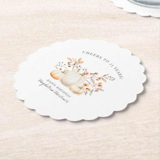 25e Verjaardag Witte Pompoen Fall Bladeren Custom Kartonnen Onderzetters (Gekanteld)