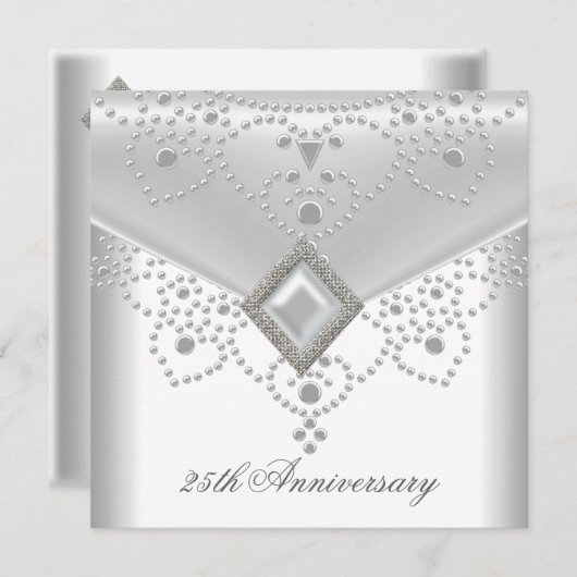 25e verjaardag Witte Zilveren Overlay Parel Sieraa Kaart (Voorkant / Achterkant)