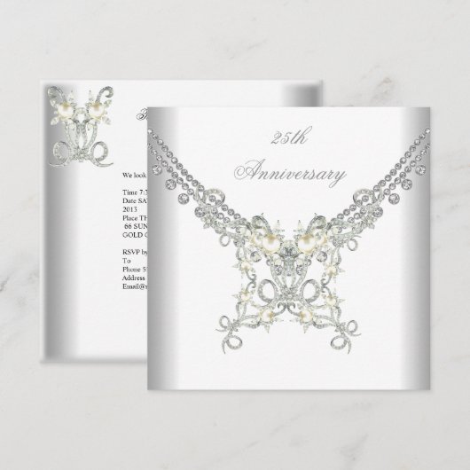 25e verjaardag Witte Zilveren Parel Jewel Kaart (Voorkant / Achterkant)