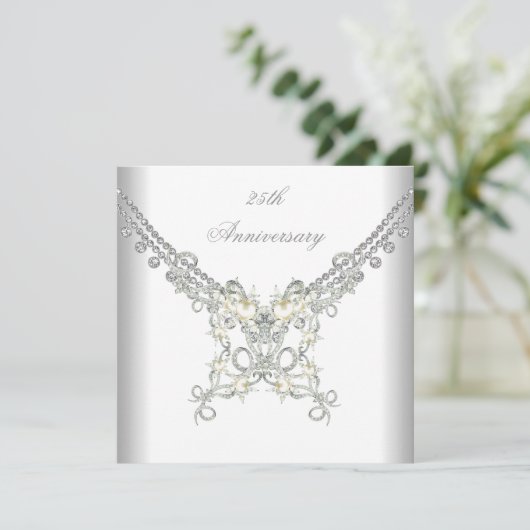 25e verjaardag Witte Zilveren Parel Sieraad Kaart (Staand voorkant)