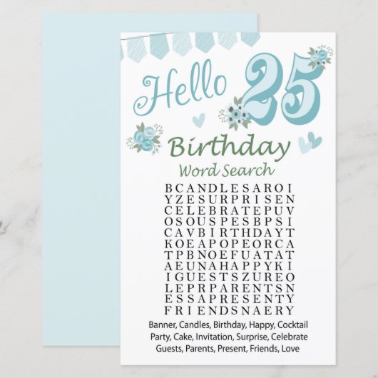 25e verjaardag Word Search Game (Voorkant / Achterkant)
