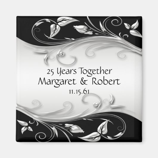 25e verjaardag Zilver en Zwart Magneet (Voorkant)