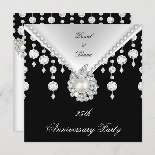 25e verjaardag Zilver Zwart Witte Parel 2 Kaart (Voorkant / Achterkant)