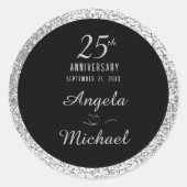 25e verjaardag Zilveren Glans Zwarte Stijlvolle Gl Ronde Sticker (Voorkant)