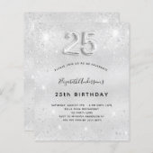 25e verjaardag zilveren glitter budgetuitnodiging (Voorkant / Achterkant)