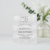 25e verjaardag zilveren glitter budgetuitnodiging (Staand voorkant)