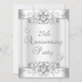 25e verjaardag Zilveren Witte Diamanten Harten Kaart (Voorkant)