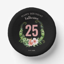 25e verjaardag zwart Bloemen scriptnaam