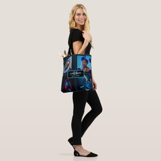 25e verjaardag zwart foto collage vrouw crossbody tote bag (Op model)