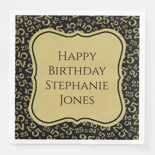 25e verjaardag zwart/goudgrijs patroon servet (Voorkant)