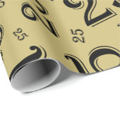 25e verjaardag zwart/goudkleurig patroon 25 cadeaupapier (Rol Hoek)