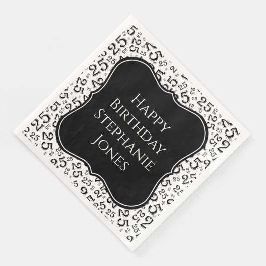 25e Verjaardag Zwart/Wit Bracket Nummer Patroon Servet (Hoek)