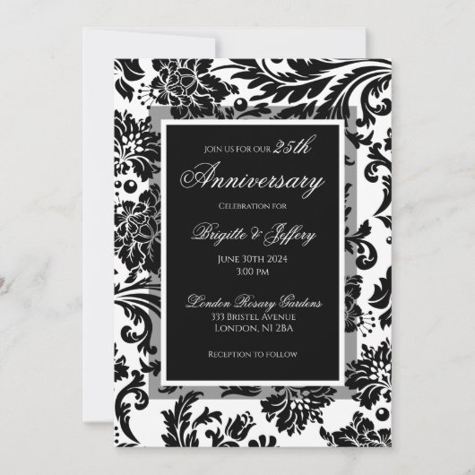 25e verjaardag zwart-wit demasker op maat kaart (Voorkant)