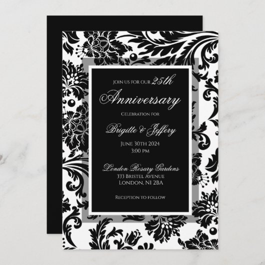 25e verjaardag zwart-wit demasker op maat kaart (Voorkant / Achterkant)