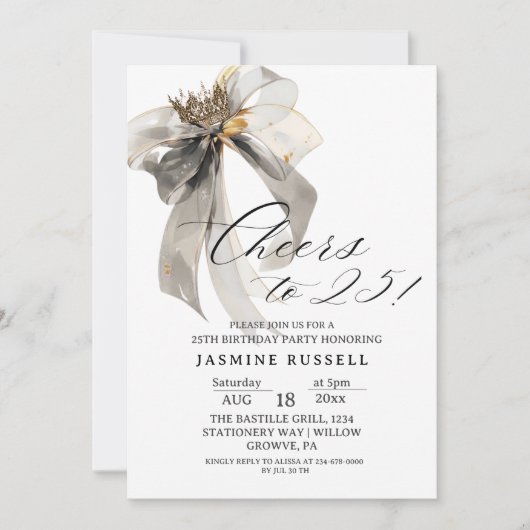 25e verjaardag zwart-wit kaart (Voorkant)