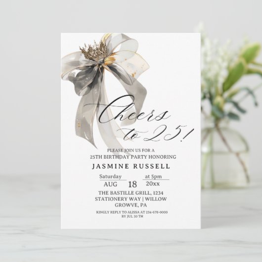 25e verjaardag zwart-wit kaart (Staand voorkant)