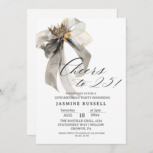 25e verjaardag zwart-wit kaart (Voorkant / Achterkant)