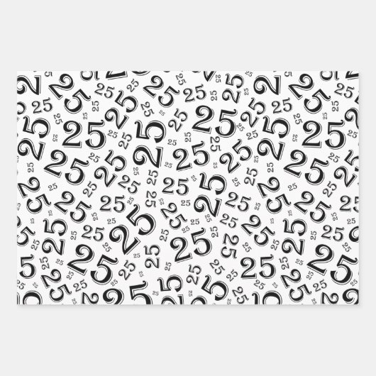 25e verjaardag zwart-wit Random Number Pattern Inpakpapier Vel (Voorkant 2)