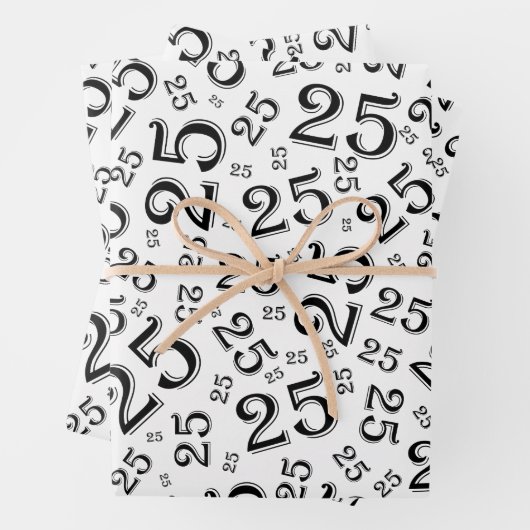 25e verjaardag zwart-wit Random Number Pattern Inpakpapier Vel (In situ)