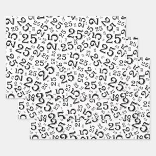 25e verjaardag zwart-wit Random Number Pattern Inpakpapier Vel