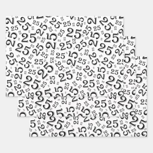 25e verjaardag zwart-wit Random Number Pattern Inpakpapier Vel (Set)