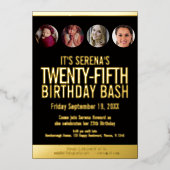 25e verjaardag zwarte en gouden fotocirkels folie uitnodiging (Voorkant)