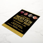 25e verjaardag zwarte en gouden fotocirkels folie uitnodiging (Gedraaid)