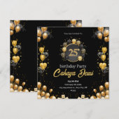 25e verjaardag zwarte zilveren elegante moderne kaart (Voorkant / Achterkant)