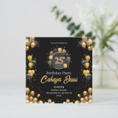 25e verjaardag zwarte zilveren elegante moderne kaart (Staand voorkant)