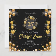 25e verjaardag zwarte zilveren elegante moderne