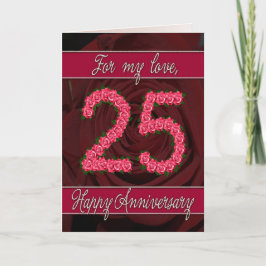 25e verjaardagkaart met rozen en bladeren kaart