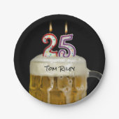 25e verjaardagsbier met kaarsen papieren bordje (Voorkant)
