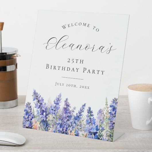 25e Verjaardagsfeest Blauw Juli Geboortebloem Welk Reclamebord Met Voetstuk (Insitu)