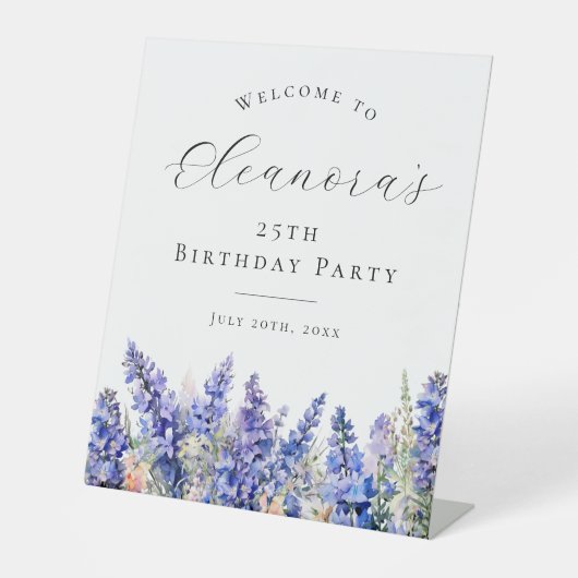 25e Verjaardagsfeest Blauw Juli Geboortebloem Welk Reclamebord Met Voetstuk (Voorkant)