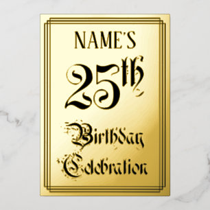 25e Verjaardagsfeest — Elegant Schrift + Aangepast Folie Uitnodiging