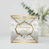 25e verjaardagsfeest Elegant Wit Zilver Goud Kaart (Staand voorkant)