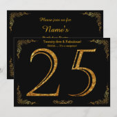 25e Verjaardagsfeest, Gatsby stijl, zwart goud gli Kaart (Voorkant / Achterkant)