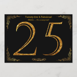 25e Verjaardagsfeest, Gatsby stijl, zwart goud gli Kaart