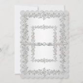 25e verjaardagsfeest Rose Damast Zilver Wit 2 Kaart (Achterkant)