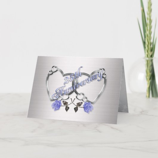 25e verjaardagsfeest uitnodiging zilveren harten (Voorkant)