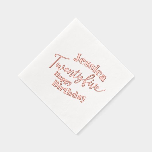 25e Verjaardagsfeest Vijfentwintig script roos gou Folie Servetten (Rechts)