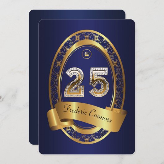 25e, verjaardagsfeest vrouw man, elegante kleur kaart (Voorkant / Achterkant)