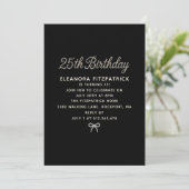 25e verjaardagsfeest Zwart Witte Parel Script Boog Kaart (Staand voorkant)