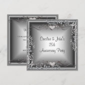 25e verjaardagsfeest Zwart Zilver Bloemhartjes Kaart (Voorkant / Achterkant)